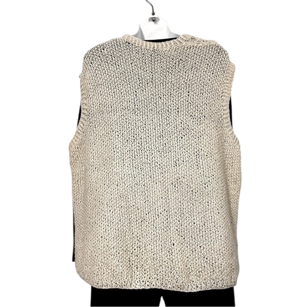 Vintage V-Neck Cable Loose Knit Beige Cream Off White Pullover Sweater Vest - Picture 2 of 8
